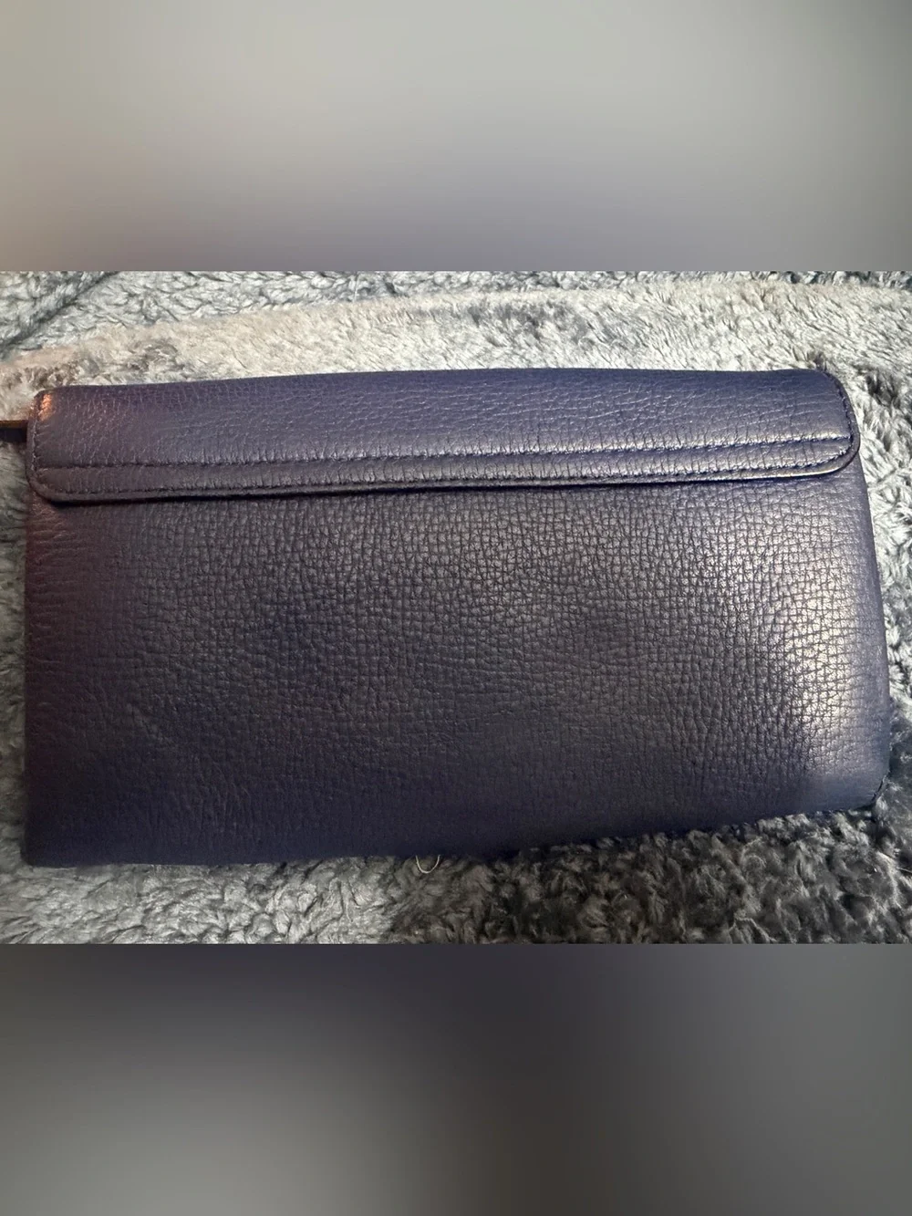 Kate Spade Pebbled Leather Fold-Over Clutch in Navy